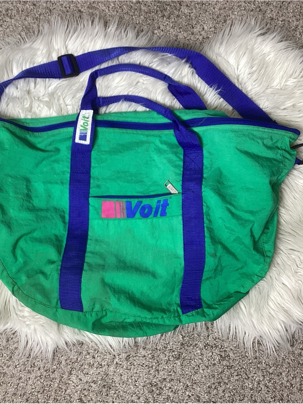 Vintage Voit Duffel Bag Green Blue 24”x15”x7”